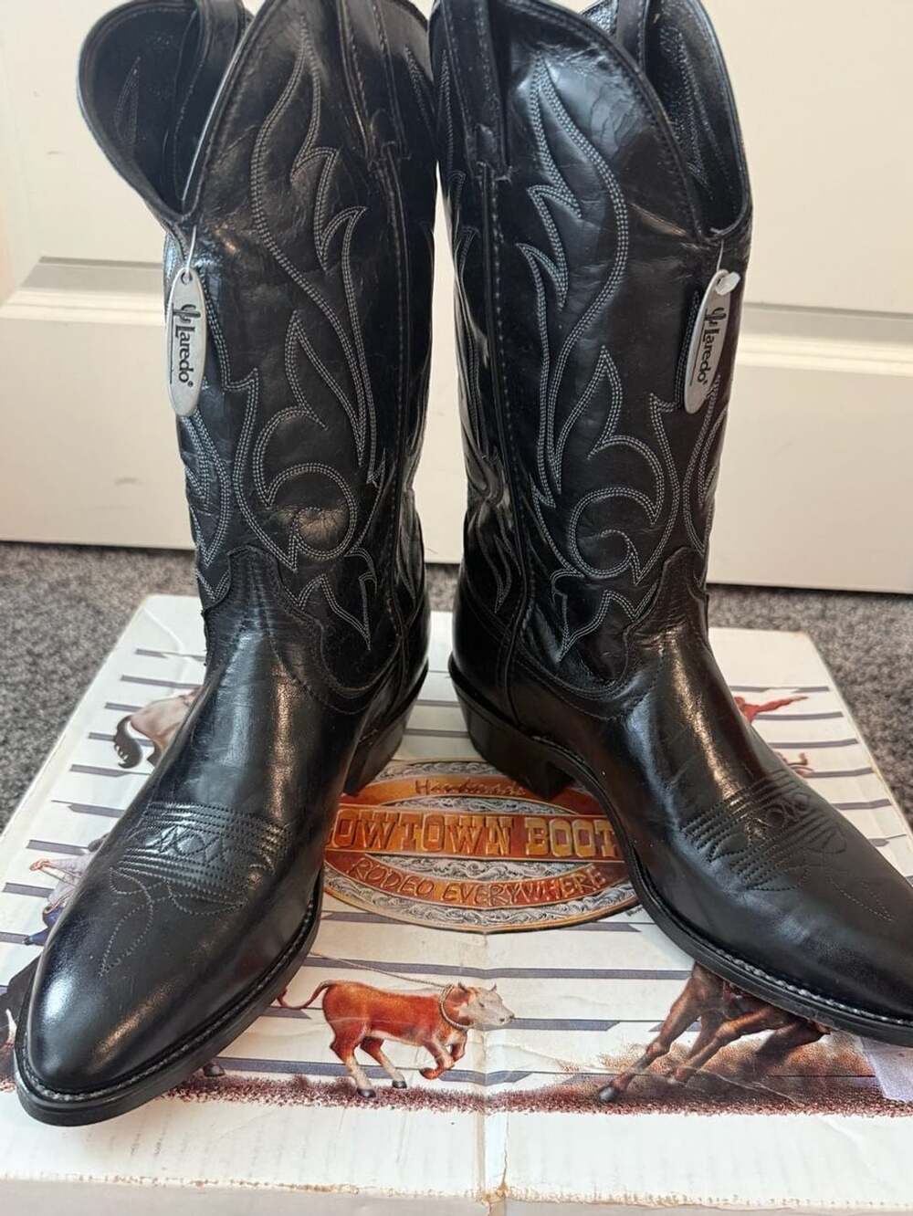 Laredo Western Boots Size 8 EE Black Leather Cowboy
